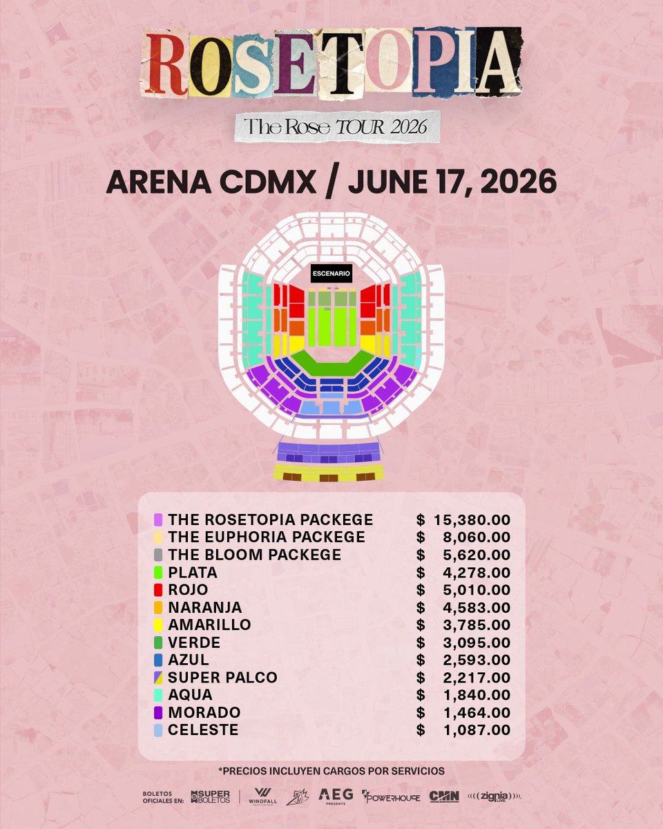 mx_tickets's tweet image. 🚨Precios y mapa para THE ROSE en la Arena CDMX

🎟️Venta general mañana 17 de abril 

#kpop #superboletos #ticketsmx