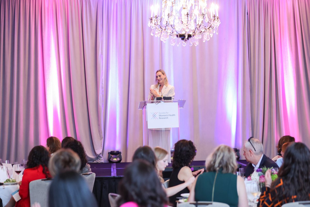 SWHR's tweet photo. SWHR President &amp; CEO Katie Schubert @k8eschubert takes the stage to welcome our presenters, honorees, and guests at this year’s #SWHRGala to celebrate the Society’s 36th anniversary. https://t.co/TFQOptz5i3