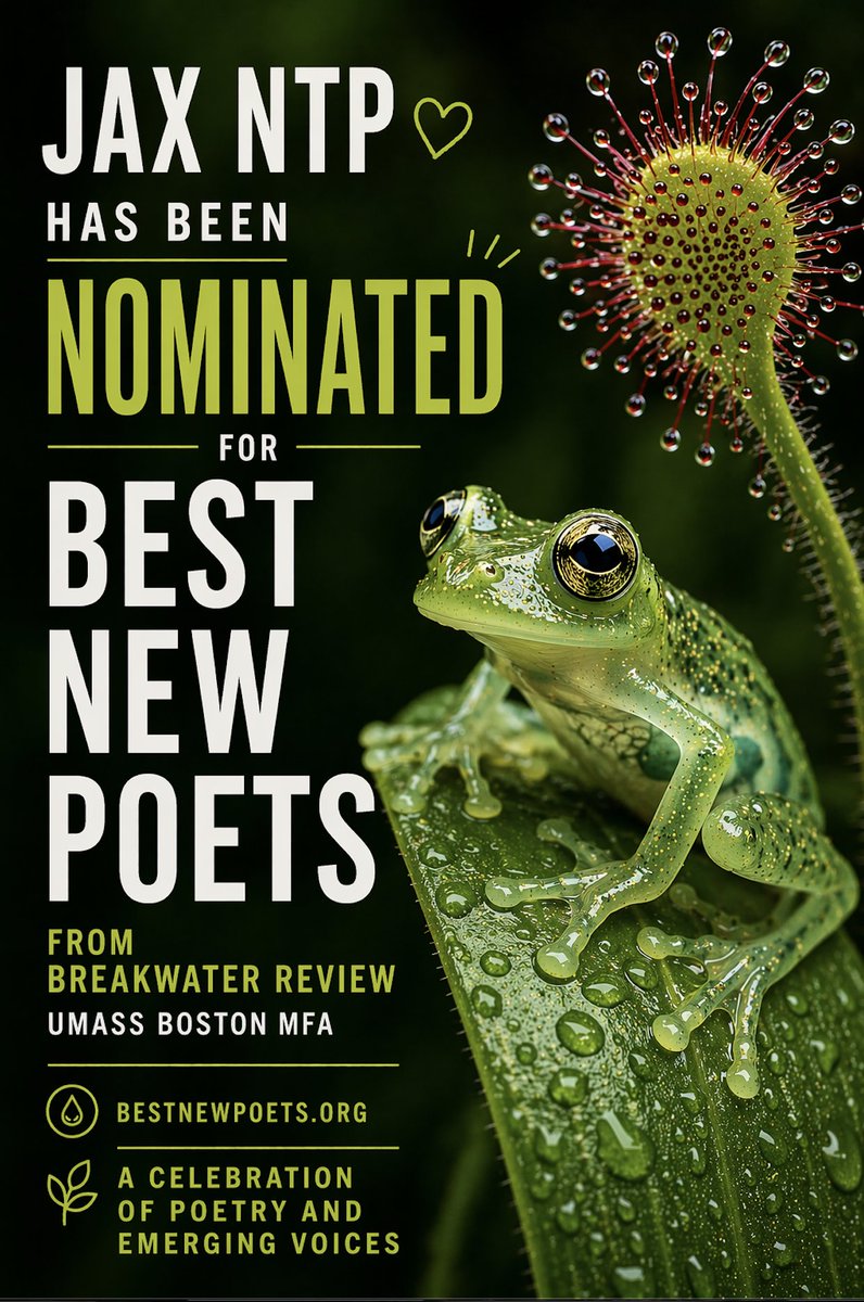JaxNTP's tweet photo. THANKFUL Sonja &amp; @BreakwaterRev for #BestNewPoets nomination. Feeling WILD that this strange Kaju poem keeps scuttling, stomping, and somehow surviving out in the world #poetsandwriters #writingcommunity #poetrycommunity #poetrylovers #jaxntp https://t.co/hNj5W0Obxw