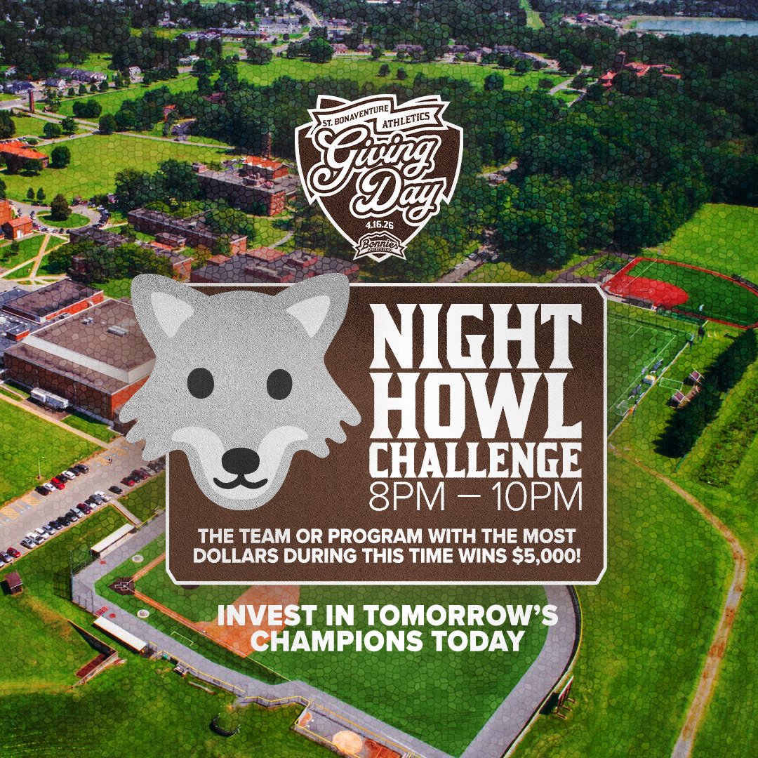 GoBonnies's tweet photo. #BonniesGivingDay is going out with a bang tonight 💥

There's still time to donate and join in our Night Howl Challenge 🐺

The team raising the most funds from 8-10 p.m. tonight receives a $5,000 bonus!

Donate 🔗
https://t.co/8drEbQXcDr https://t.co/qITMhGZqpe