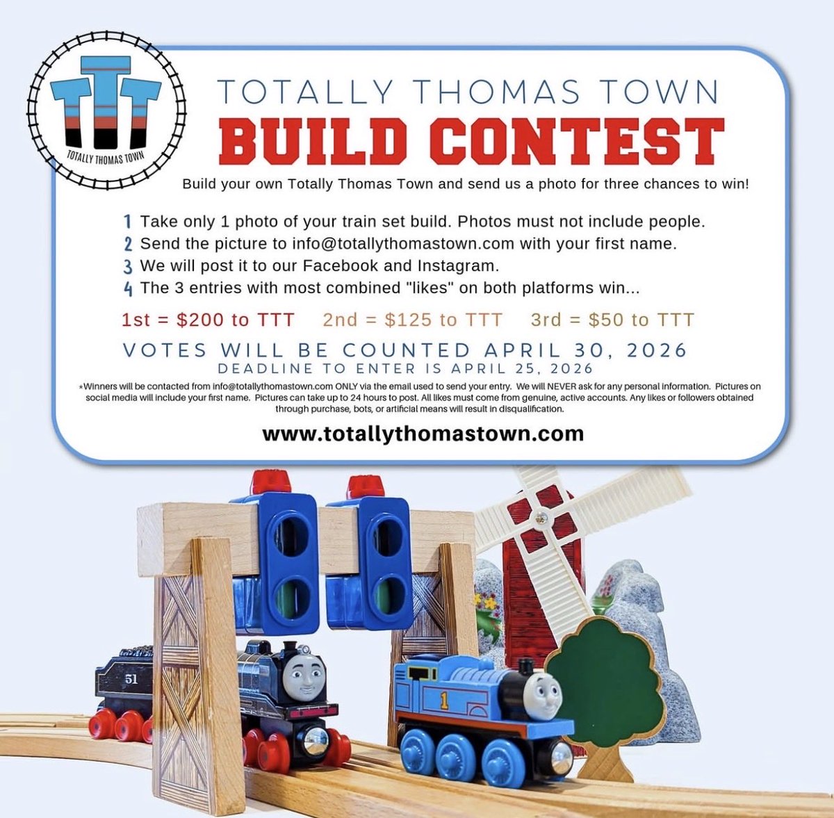 TotallyThomas_'s tweet photo. 👀 We’re waiting…
Got your track layout ready? Don’t keep it to yourself—email us a pic of it for the build contest! 📸✨

Deadline is April 25th! 

#ttt #totallythomastown #tttbuildcontest2026 #thomasandfriends #kidstoys https://t.co/92cbfkDEQD
