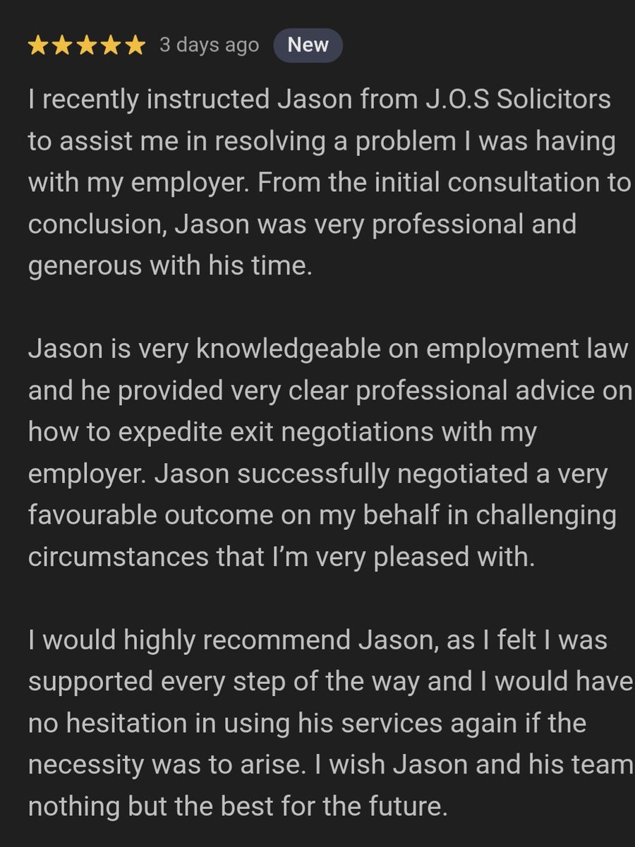 JOS_Solicitors's tweet photo. @JOS_Solicitors really appreciates such lovely feedback from clients, simply thank you. Being a lawyer at times can be a thankless job, no matter how good good an outcome you get for clients, so any level of gratitude from a client is  genuinely appreciated 👏#JOSSolicitors 🫠 https://t.co/CBAoLSdlgI