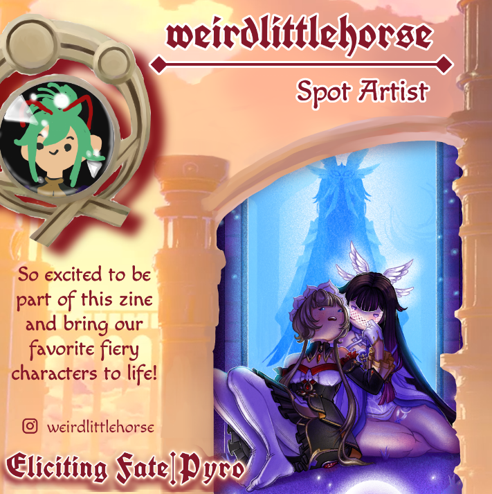 elicitingfate's tweet photo. 🔥Contributor Spotlight🔥

Spot Artist, Weirdlittlehorse, is warming the hearth! ❤️‍🔥

"So excited to be part of this zine and bring our favorite fiery characters to life!" https://t.co/NNggdjEBXC