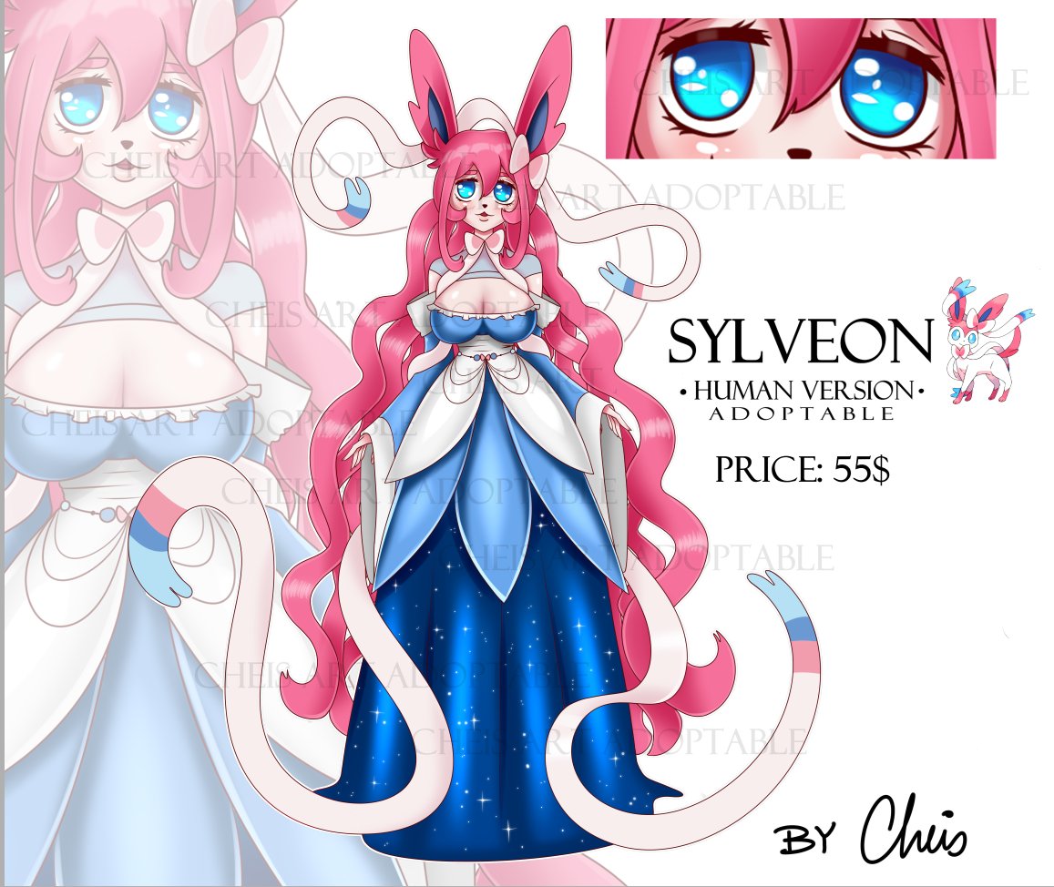 Cheis_Cervetti's tweet photo. Sylveon Human Adoptable ! 
Price: 55$    
Comment or dm me to adopt!    

 Art by me Cheis ^-^

#pokemon #sylveon #gijinka #adoptable https://t.co/uOYjJGX86O