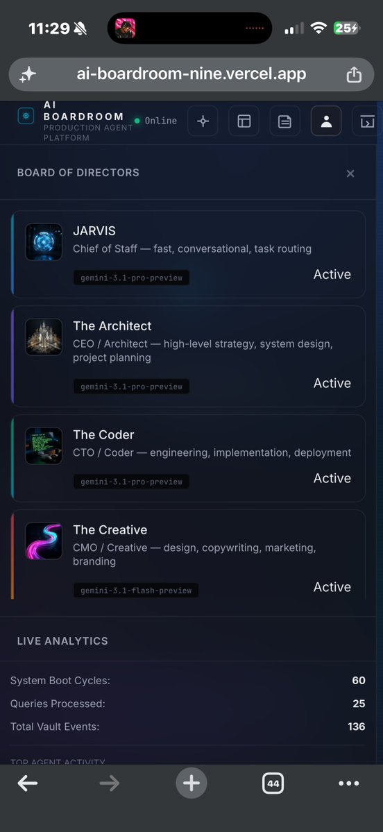 realjohnmathew's tweet image. ⚡️Hey everyone, I’m open sourcing my AI Boardroom project!  

It’s a multi-agent production platform I built on Vercel that lets you run a virtual executive team for your ideas.  

#ai #VibeCoding #GoogleAI #GeminiAI #OpenSource #AIAgents