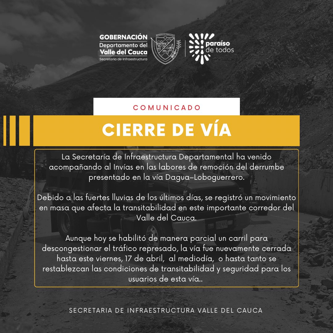 Secretaría de Infraestructura Valle del Cauca tweet media