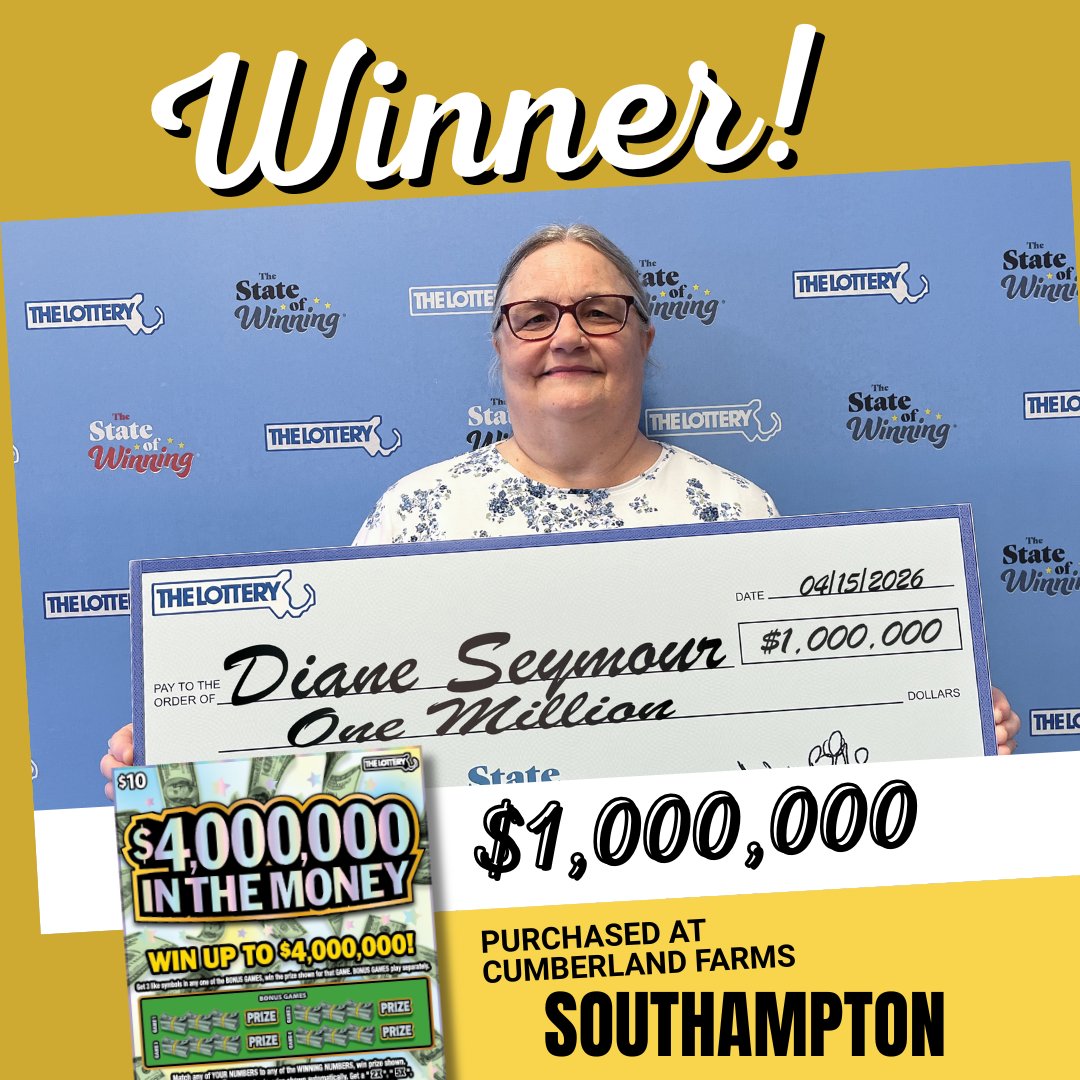 MAStateLottery's tweet image. 😆This $1 MILLION winner asked the clerk to pinch her to prove it was real!

Playing $4,000,000 IN THE MONEY ($10) in #Southampton

Recent winners &amp;gt; ow.ly/pJlX50YKy0J

#MassLottery
#Lottery
#ScratchTickets
#InstantTickets
#Winner
#Massachusetts