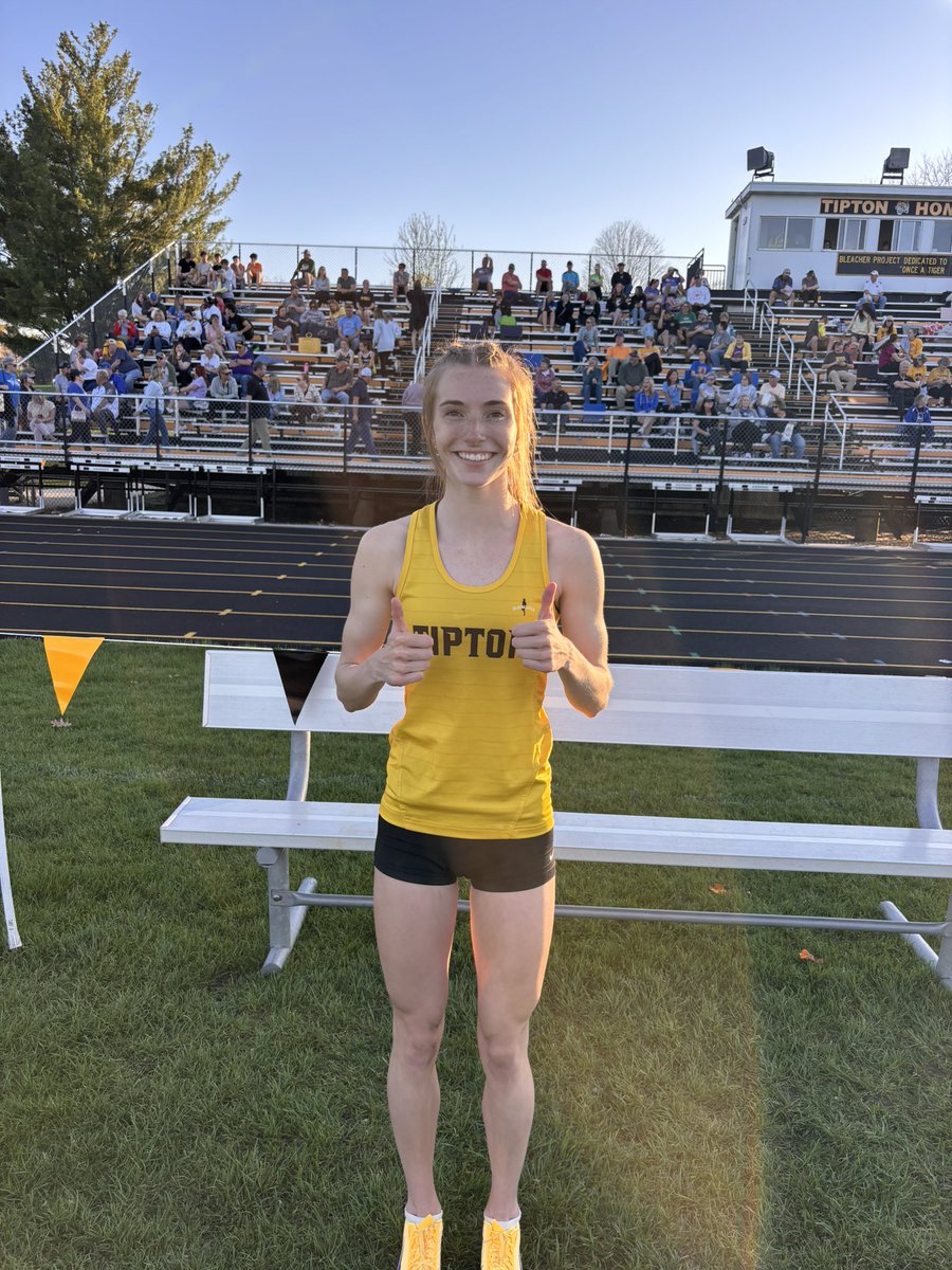THSTigersTF's tweet photo. Ella Hein putting on a record breaking show tonight. Blue Standards and School records in both the long jump and the 400. The 400 record was Tipton legend Ashley Miller's. Tegler also with a Blue Standard! @jtlinder @MikeJaytrackxc https://t.co/rsDkgGD4jg