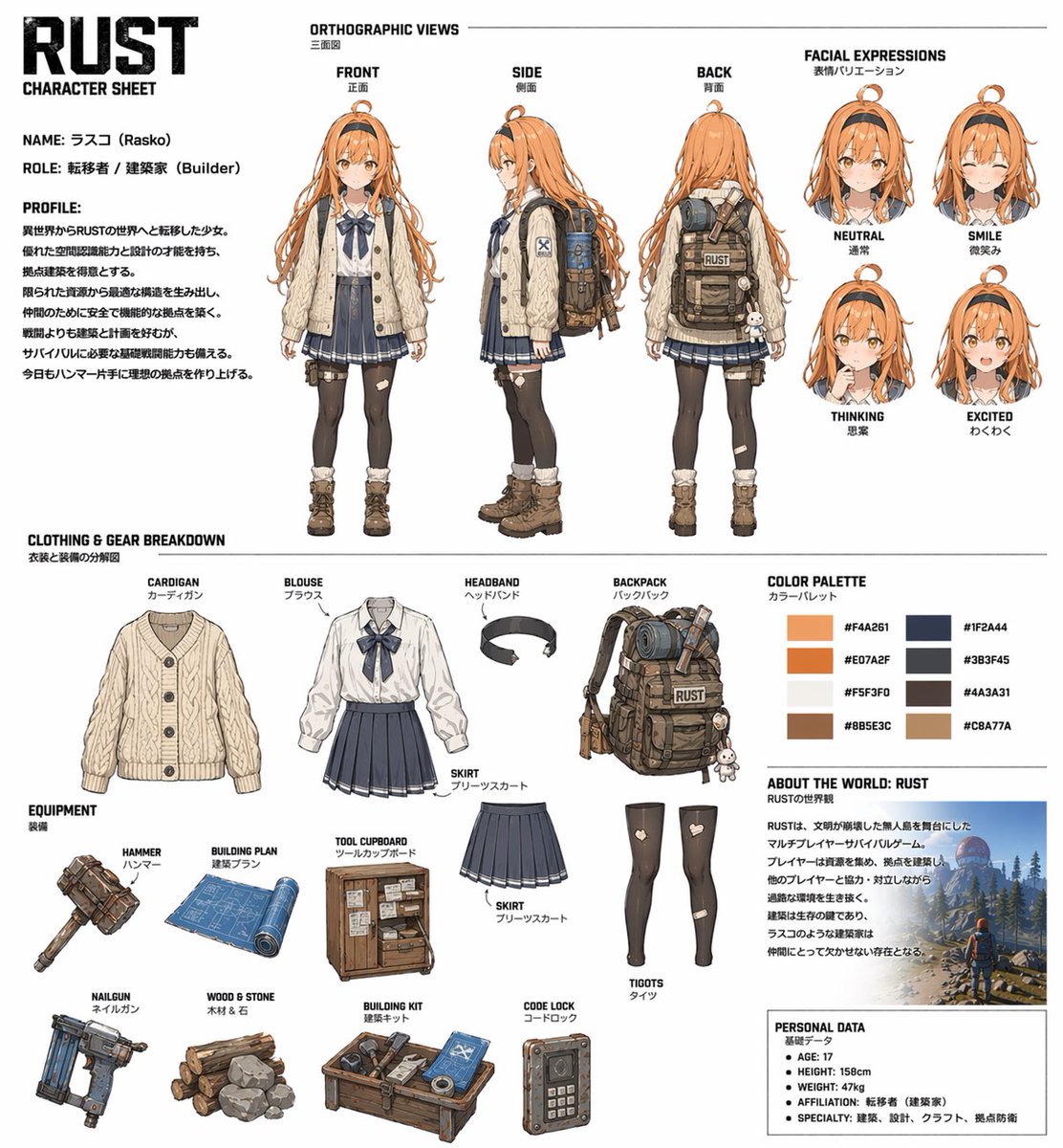 QB_WHITE's tweet image. Image2試してみた！
私のRustサーバーで登場するバトロワmodのサバイバータイプのキャラ設定！
#rust #mod #openai