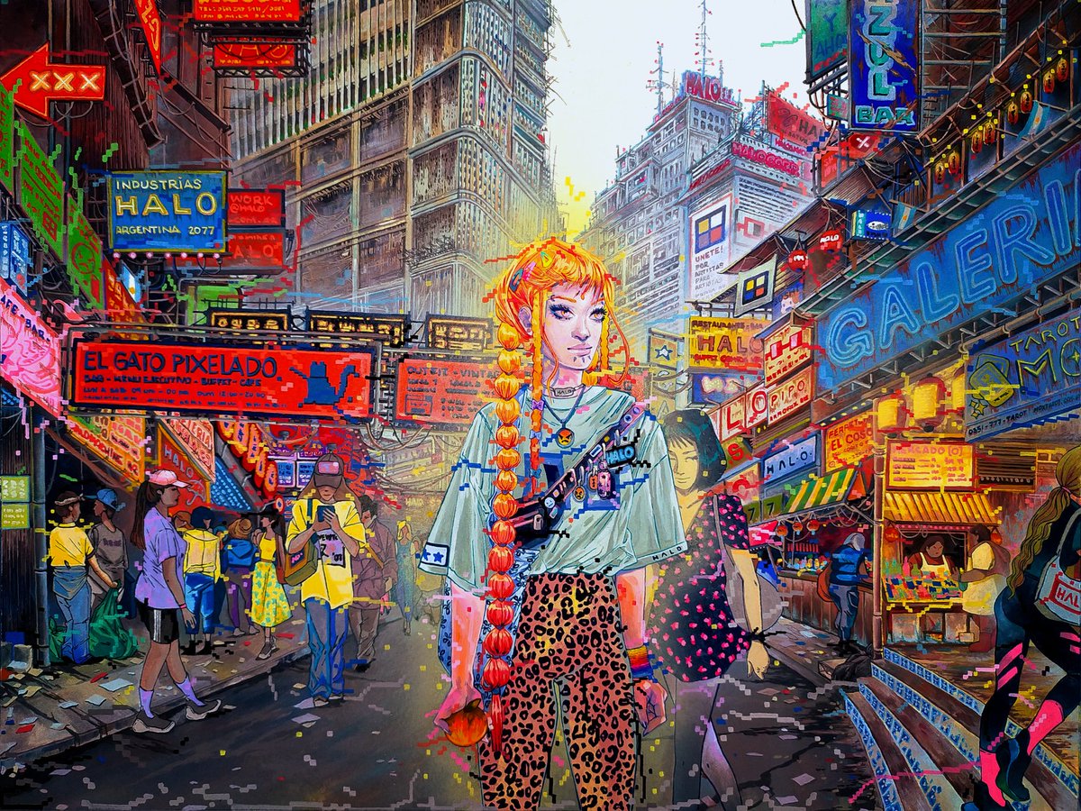 Something really nice I did for the Artist Program sponsored by nouns two years ago. Wanted to capture the essence of GITS backgrounds style. Anyways, acryla gouache on paper. Physical panting available, just DM me