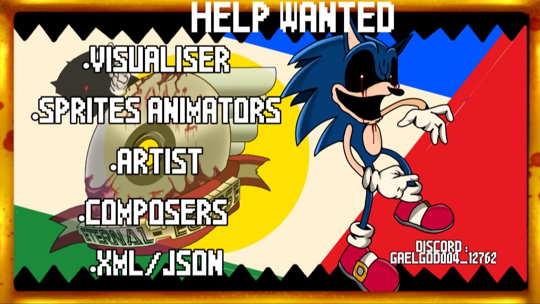 VsEclipse's tweet photo. HELP WANTED 
#sonic #fnf #fnfmods #sonicthehedgehog #sonicexe #fnfsonic #fridaynightfunkinmod #modfnf
#fnfmodsonicexe #exe #execomunity #trailer #fridaynightfunkinmod #fridaynightfunkin #sonicexefnf #sonicexe #subscribe #videos #sonicexemodfnf #erizo #sonic #sonicmovie #youtube https://t.co/8WDziQRwrH