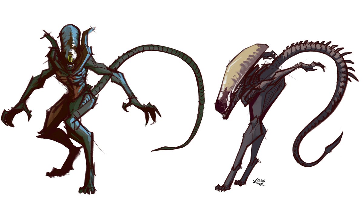 Xenoartist_'s tweet image. Some Xenomorphs sketches and the goat Specimen 6 from the AvP game #Alien #Xenomorph