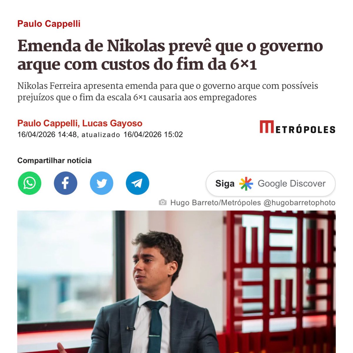 HISTÓRIA - Nicolas quer bolsa patrão 

Um absurdo total essa proposta de Nikolas Ferreira. Essa gente não gosta dos trabalhadores. Eles iludem o povo simples e cristão. 

Escória!
