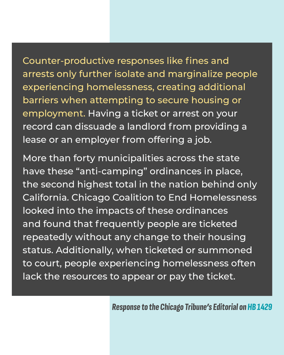 ChiHomeless's tweet photo. Did you see the Chicago Tribune’s editorial opposing HB 1429 yesterday? Until we have enough housing that is accessible for everyone who needs it, people need a place to exist without fear of punishment. Share your support for 1429 here: https://t.co/ZIfc8IfpdW https://t.co/YfYaozt1Pq