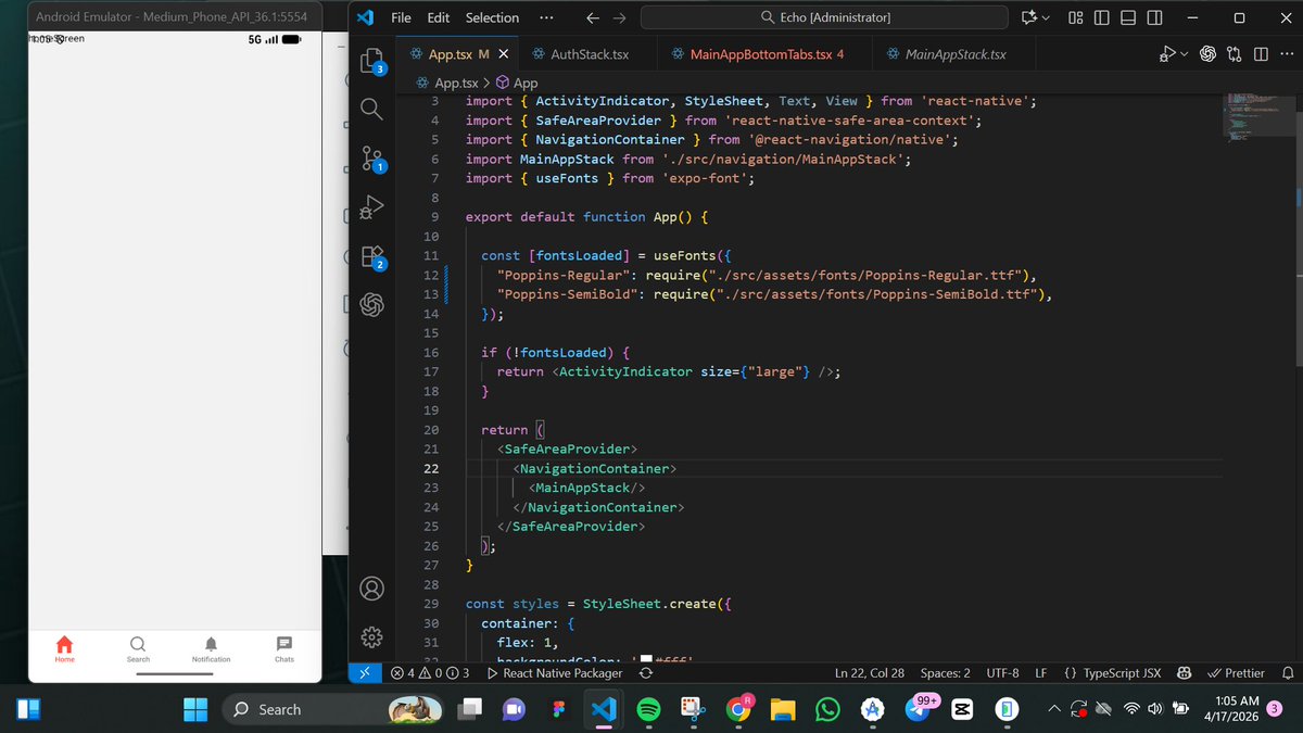 Dee_bugger's tweet image. Day 2 on #buildinginpublic.

For first-time audiences, I am building a #reactnative social app quite similar to X for my portfolio.

Today I worked on the navigation. I have several onboarding screens aside from the main app navigation, so I created three files.
#mobileapp #dev