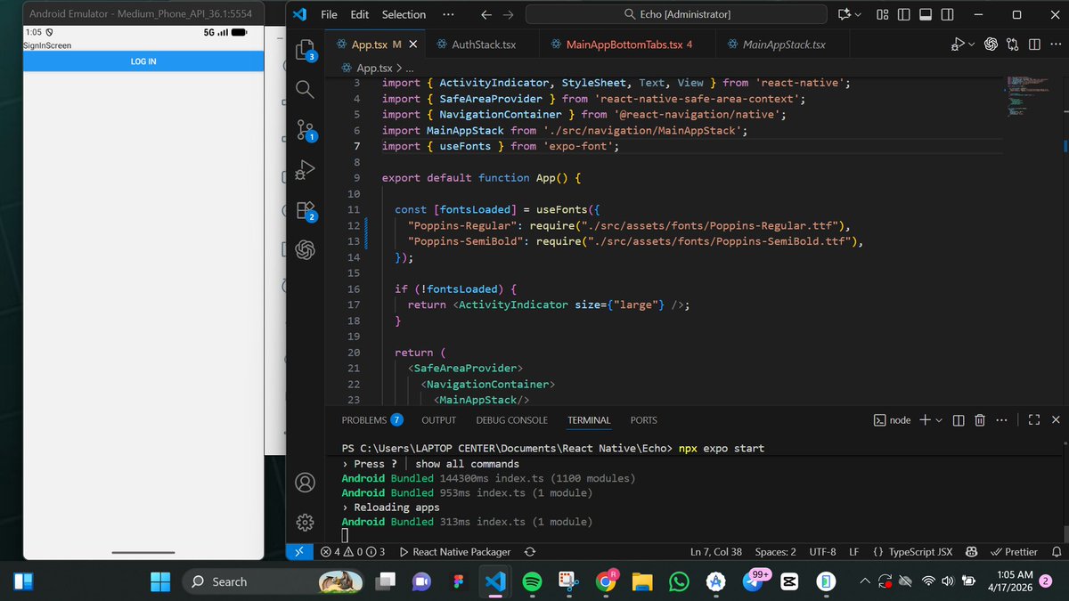 Dee_bugger's tweet image. Day 2 on #buildinginpublic.

For first-time audiences, I am building a #reactnative social app quite similar to X for my portfolio.

Today I worked on the navigation. I have several onboarding screens aside from the main app navigation, so I created three files.
#mobileapp #dev