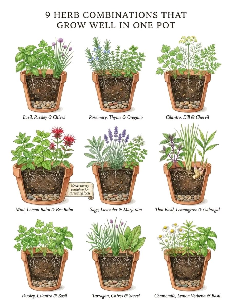 dufitalexis1's tweet image. Some herbs grow beautifully together when they share similar light, water, and root space needs 🌿🪴 
Group smartly, and one pot can become a fragrant little kitchen garden.