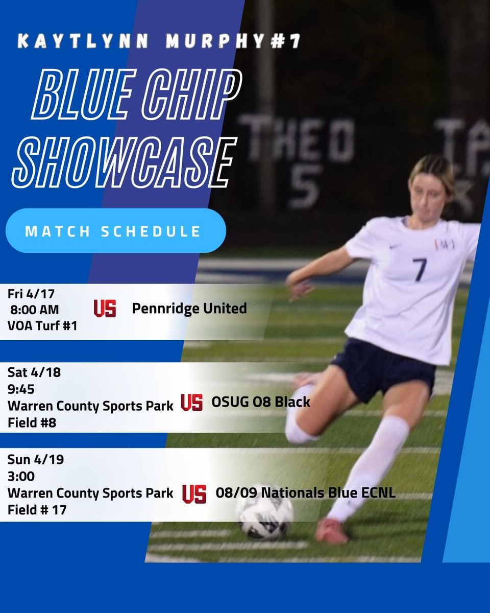 KaytlynnMurphy's tweet photo. Heading to Cinci 4 the Blue Chip Showcase this weekend: 4/17 - 4/19 with Sporting Columbus. Humbled with all the college interest 2 date &amp; hope 2 see you there! @ecnlgirls @Sporting_ECNLRL @PrepSoccer @girlssoccernet @ImYouthSoccer @ImCollegeSoccer @imwomenssoccer @Coach_Merrick1 https://t.co/HMRqJgJ8CG