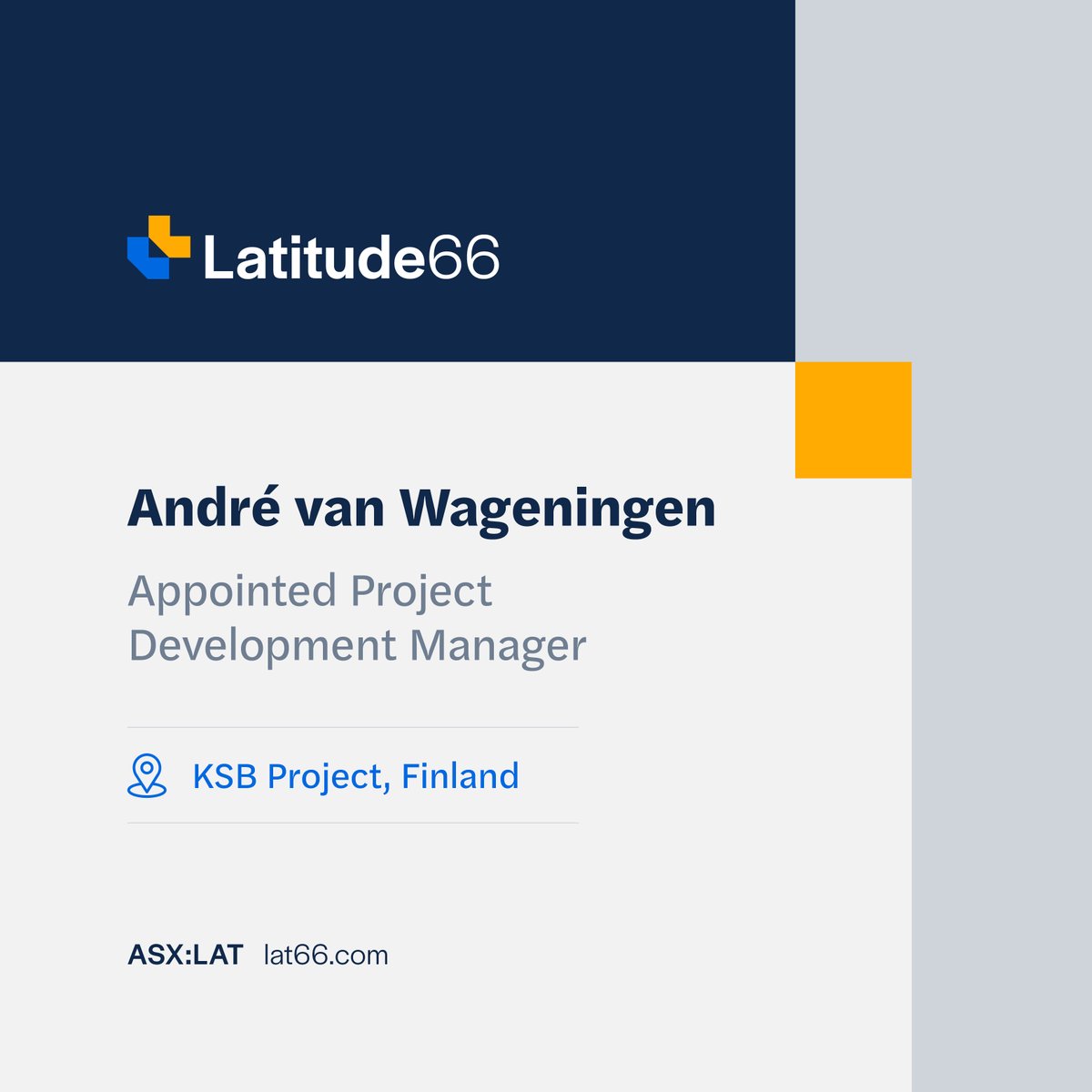 $LAT.AX has appointed André van Wageningen as the Project Development Manager for the KSB Project in Finland.

André brings 25 years of leadership experience in mine engineering, project development and strategic studies across the global mining sector.

loom.ly/-Qu86PM