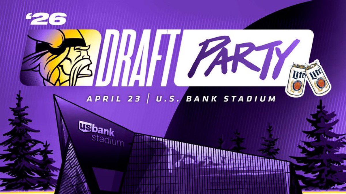 Vikings's tweet image. This time next week!

Join us for the 1st round Thursday, April 23 at the @MillerLite #Vikings Draft Party at @usbankstadium.

🎟️: mnvkn.gs/draftparty