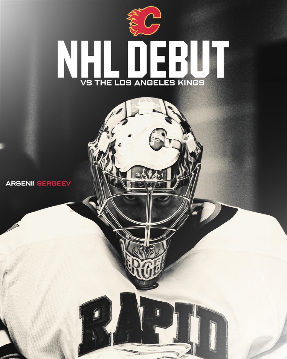 RapidCityRush's tweet image. 🚨 NHL DEBUT 🚨

Former Rush goaltender Arsenii Sergeev is going to be between the pipes in his @NHL debut for the @NHLFlames tonight!

Let's go, Serg!

🗞️: rapidcityrush.com/news/2026/04/a…

#RedAlert | @ECHL