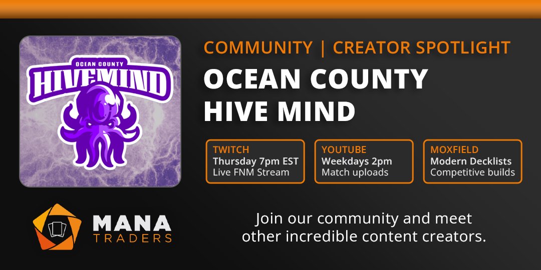 Mana_traders's tweet photo. Creator Spotlight
Meet Ocean County Hive Mind @HiveMindNJ  
We can all learn something from these great Modern players! 

- Tune in for live Modern FNM streams every Friday at 7pm EST on Twitch. 
- Match uploads every weekday at 2pm on YouTube. 

Check out their decklists on Moxfield and see what competitive Modern really looks like, and test their decks on Manatraders.

Twitch | https://t.co/By95hiBDmx
Moxfield | https://t.co/N1QIzAuWQV
Youtube | https://t.co/3jqHgUXFdX