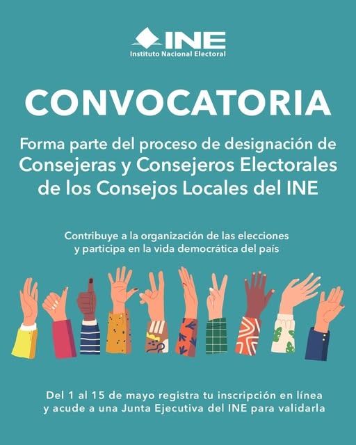 IEQROO_OPL's tweet photo. El INE y el IEQROO te invitan a participar en el proceso de selección para integrarte como Consejera o Consejero Electoral en los Consejos Locales.

🗓️ Registro: Del 1 al 15 de mayo de 2026.
👉 Consulta la convocatoria completa aquí: https://t.co/D6D96u0EDu https://t.co/BQrxWrX4qF