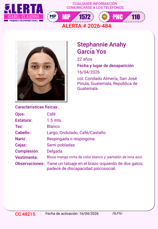 isabel_claudina's tweet photo. #AlertaIsabelClaudina
🚨 Ayúdenos a encontrar
Stephannie Anahy García Yos
Desapareció el 16de abril del año 2026
 Cualquier información comunicarse al teléfono 📞 1572
Gracias por difundir esta información❗ https://t.co/431RNEymkW