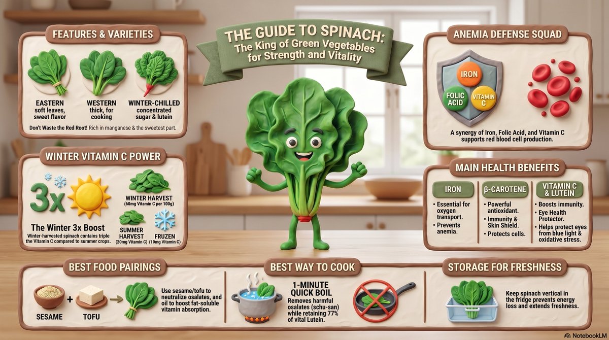 onepagehealth's tweet image. Did you know winter spinach has 3x more Vitamin C than summer crops? It's also packed with Iron and Folate for blood health and energy.
💡 One-Tip: ✅ Don't discard the red roots—they are sweet and rich in manganese!
#Spinach #Superfood #HealthyEating #Nutrition #Wellness