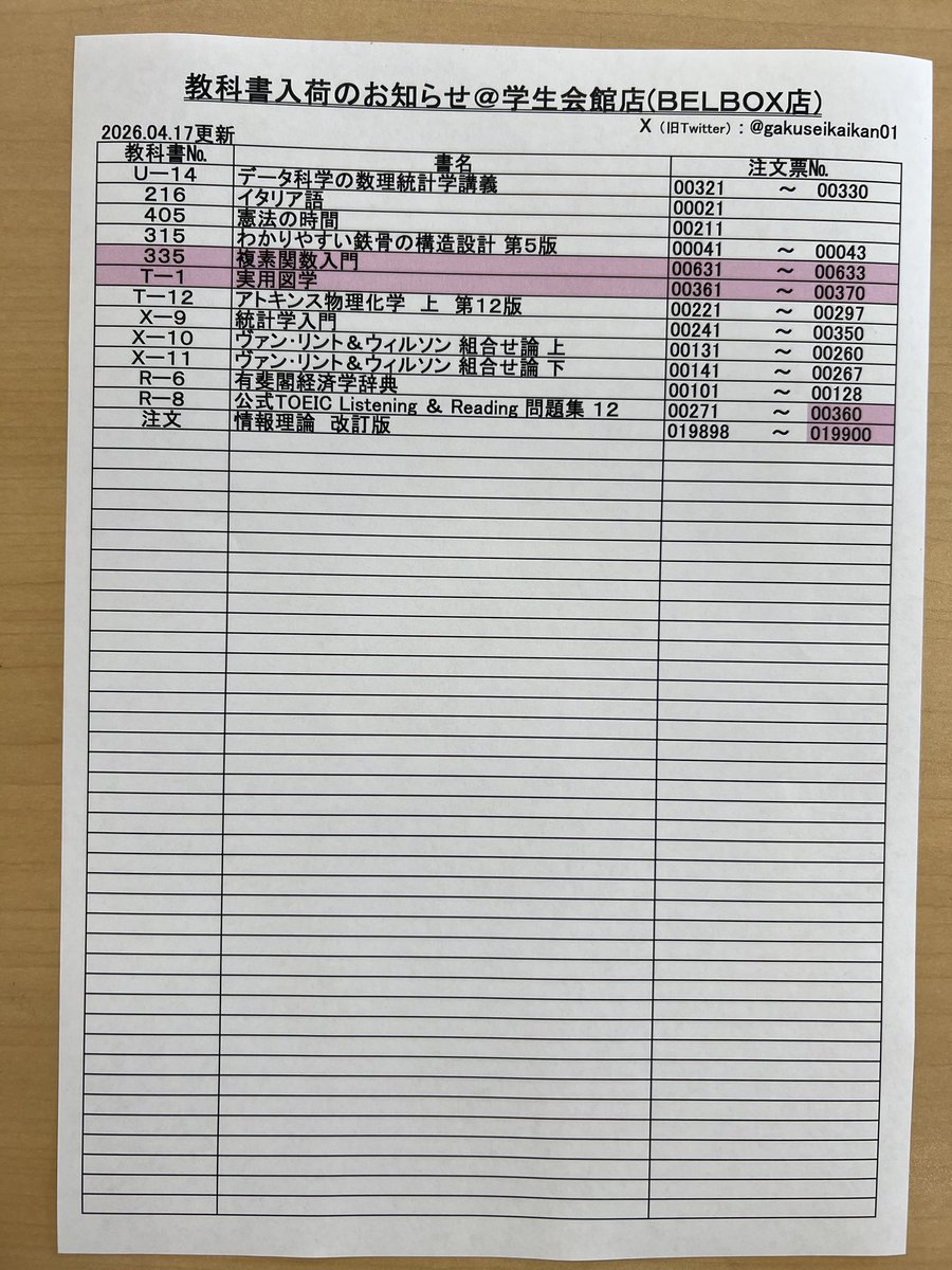 神戸大学生協 学生会館店(教科書販売) (@gakuseikaikan01) / Posts / X