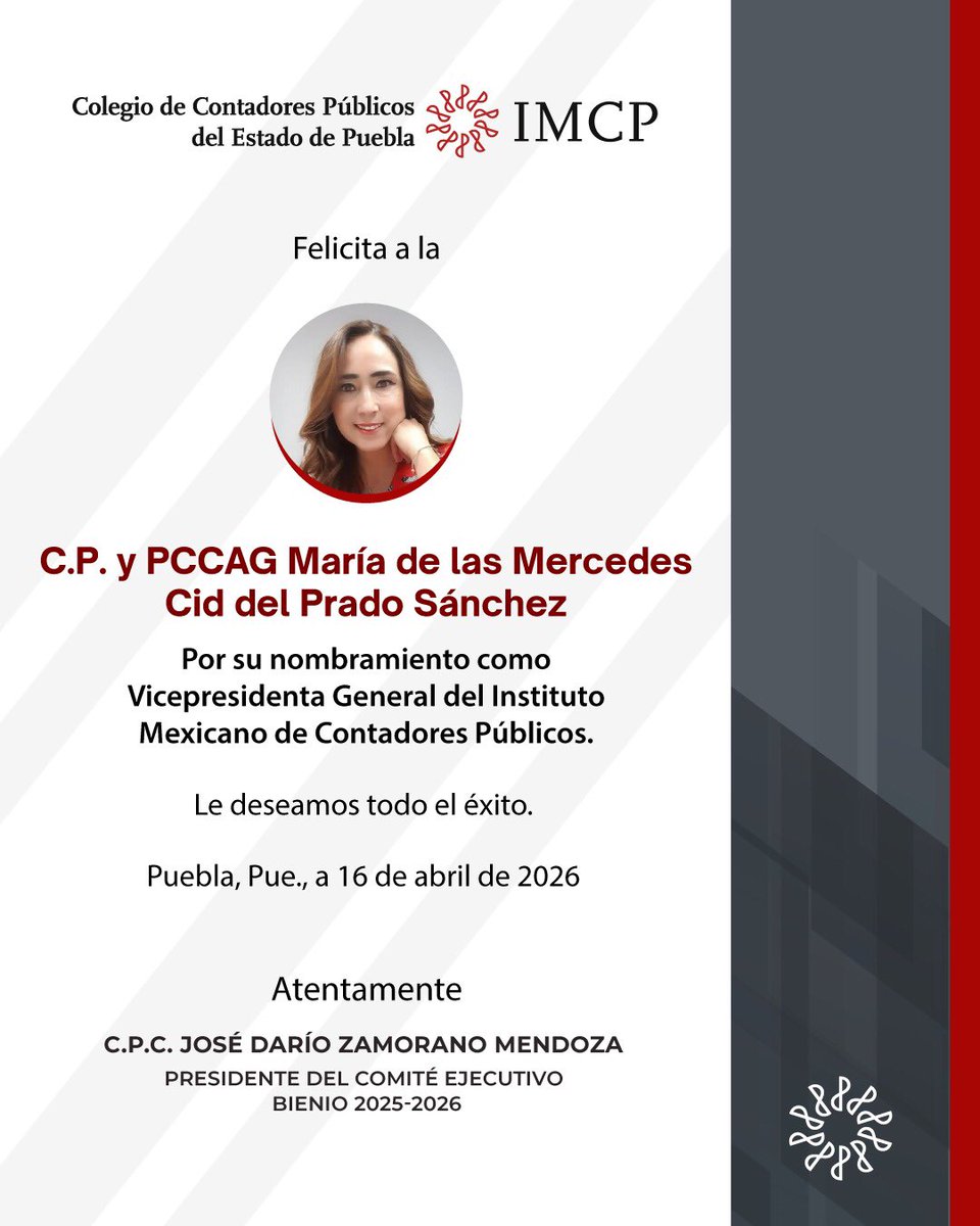 Nuestra sincera felicitación a María de las Mercedes Cid del Prado por su  designación. Le deseamos todo el éxito.
