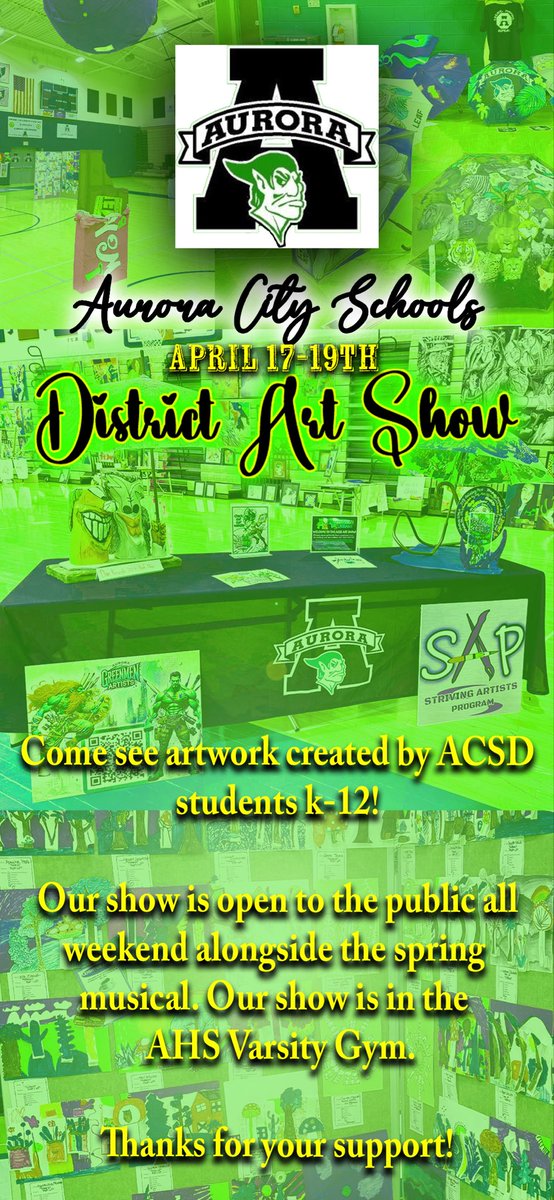 Atown_art21's tweet photo. ☀️🎆🎨Come on out this weekend and celebrate another fantastic year. Artwork K-12 will be on display! #Atownart @AHS_DrPach @DrPMilcetich @ACSD_MH @AHS_SeanBaker @torresv4msu @StrivingArts23 @mrhead_AHS https://t.co/H7QCFZ1yGg