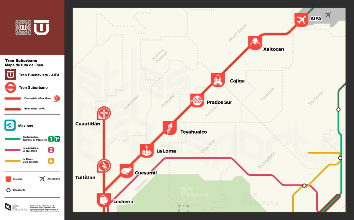 TranspAtlas's tweet photo. | Mapa Tren Buenavista - AIFA |
Se marcan las estaciones dentro de los municipios y las conexiones.
Se actualizaron los nombres de las estaciones La Loma Y Cajiga
El Tren se inaugurará el próximo 19 de Abril

Gracias por seguir el proyecto en esta cuenta.
 1/2 https://t.co/l0AnFTzJQS