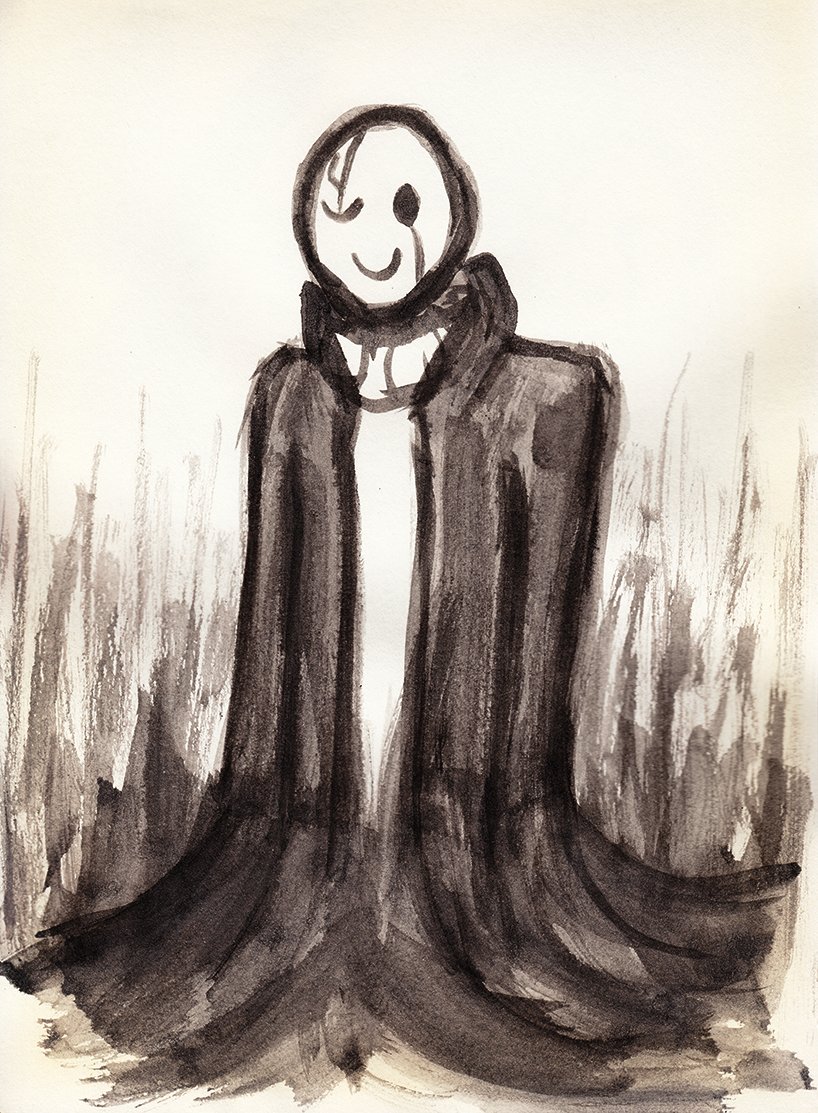 Sophtoart's tweet image. Another art from 2015, an ink painting of #gaster from #undertale