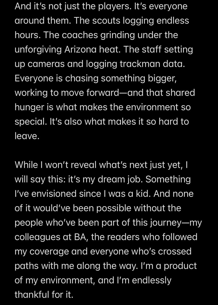 Jesus_Cano88's tweet photo. That’s all folks!

Today is my final day at @BaseballAmerica.

Thank you everyone who supported my work. I’ll miss all the grind that comes with covering the backfields. This an experience I will never forget and I’m thankful to work with so many talented people at BA. https://t.co/ltcCnQjWrq