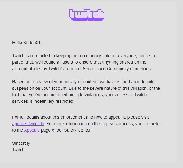 KitLee01's tweet photo. Hello @TwitchSupport

I stream on twitch as @kitlee01 and wanted to reach out about getting a human review of an indefinite suspension placed on my account for “fraud” about 2 weeks ago. 
I have been streaming for almost a full year and put a lot of hard work into building my community and would never support or participate in anything to break Twitch TOS intentionally. 
It said in the detail of the suspension that it was purchase, either from stolen card info but I use my own personal debit card on the account, something to do with prime subs but I am connected to my families prime account, or view bots but I have never botted anything as my average before the ban was around 5/6.
I believe this ban has been a misunderstanding and hope to get it resolved so I can return to working on my passion.

Thank you,
Kitlee01