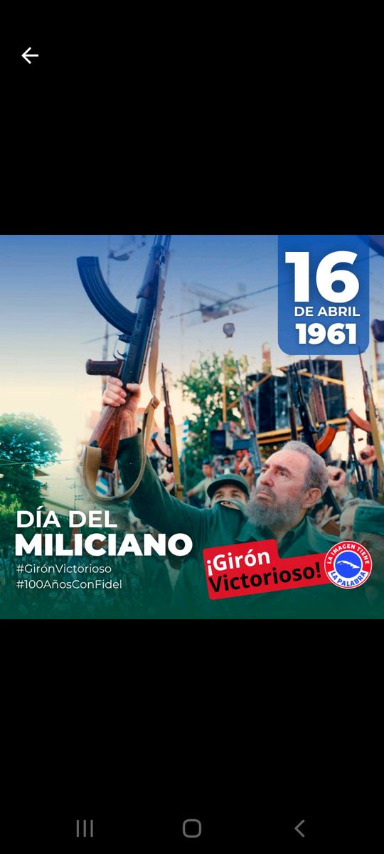 El 16 de abril de 1961, Cuba proclamó su carácter socialista y nació el Día del Miliciano: símbolo de un pueblo armado de dignidad, dispuesto a defender su revolución con valor y unidad. #GironVictorioso <a href="/MinfarC/">Minfar_Cuba</a> <a href="/CentralEjercito/">Ejército Central Cuba</a> <a href="/RMCiegodeAvila/">Region Militar Ciego de Avila🇨🇺</a> <a href="/YosvanyJar21568/">yosvany jardines</a> <a href="/IselMoreno87898/">Isel Moreno Ruiz</a>