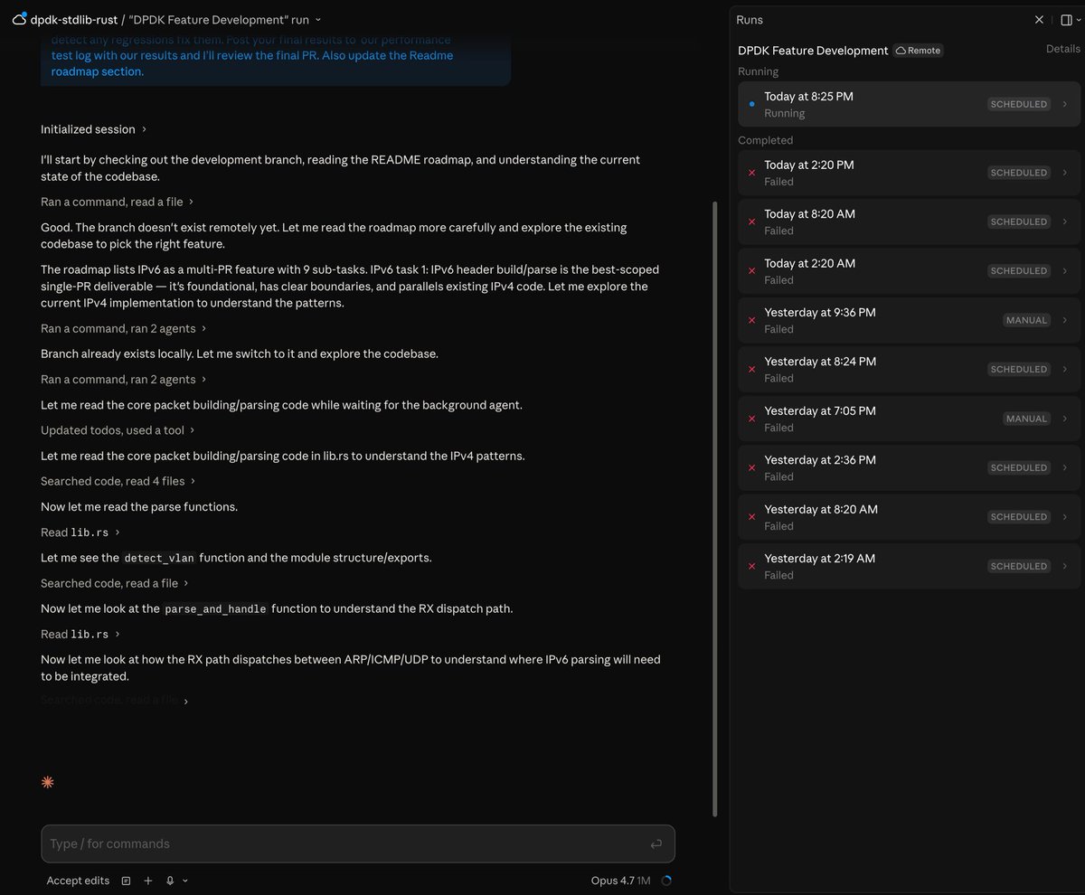 GCuriousTech's tweet photo. Claude Code Web client software didn’t even register these as failures until I updated the client to a new version a few min ago (I was on latest yesterday). Crossing my fingers this run actually completes. Two day plus outage is rough surprised more people were not complaining https://t.co/ZnoSg2AlHO