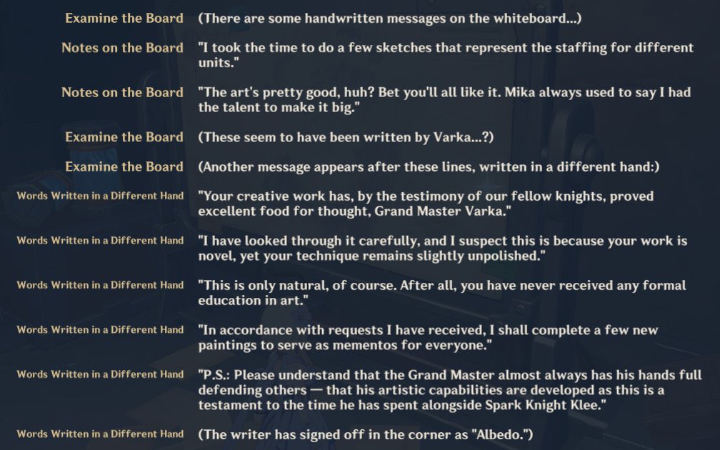 varkabedo's tweet photo. This is so cute to me, Albedo casually responding to Varka’s notes regarding his art! #Varkabedo #Varka #Albedo #Varbedo #GenshinImpact https://t.co/SAEkr5urs5