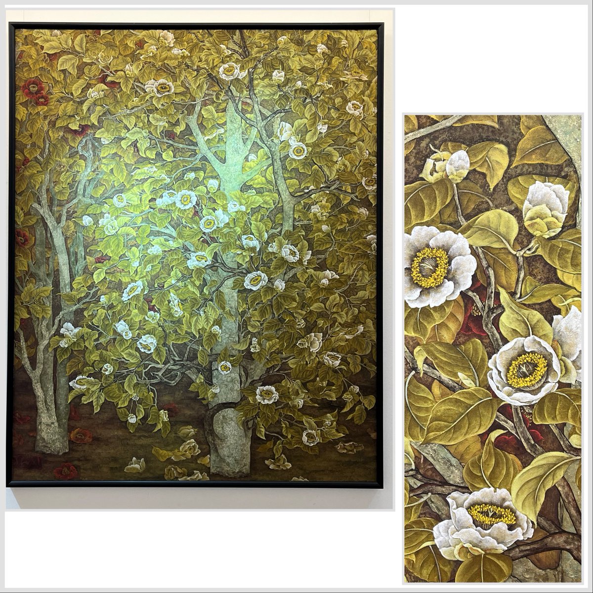 花咲く樹」 こちらの初期の作品は、椿の花が描きたくて、植物園に通い