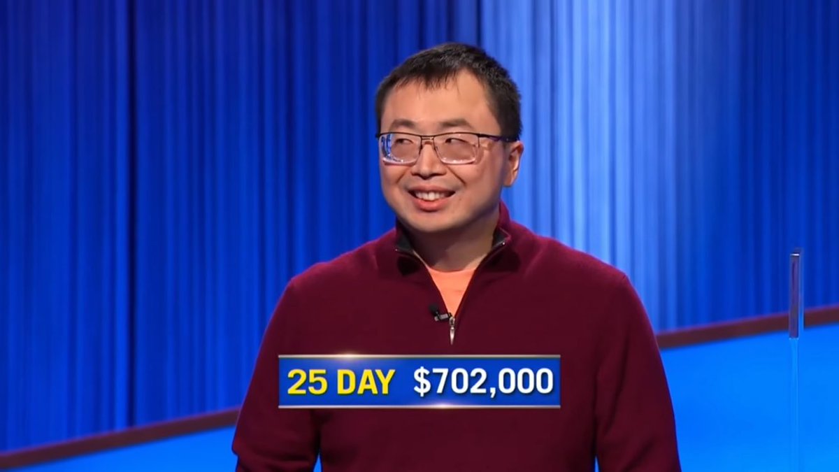 Jeopardy @SPTV With $35,000, it was @Jeopardy! Super-Champion Jamie Ding's 19th runaway game and once again gave a correct response in FINAL clinching his 25th win with a now 25 DAY cash