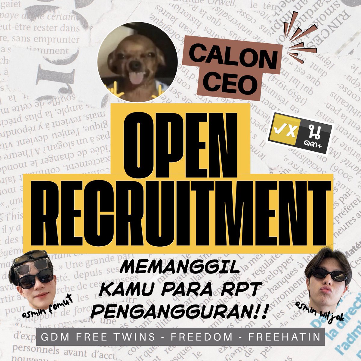 caIonCEO's tweet photo. ‼️ HELP RT ‼️

        💥 𝗖𝗔𝗟𝗢𝗡 𝗖𝗘𝗢 OFFICIALLY OPEN MEMBER 💥

     serangkaian satu bulanannya 𝙂𝘿𝙈 enih, kita membuka lapangan pekerjaan (eh salah), membuka hunian bagi kalian para 𝙍𝙋𝙏 PENGANGGURAN! 🤟😝🤟 

syaratnya? gampang! part 2 yak! 👀 https://t.co/46ysjs8coU