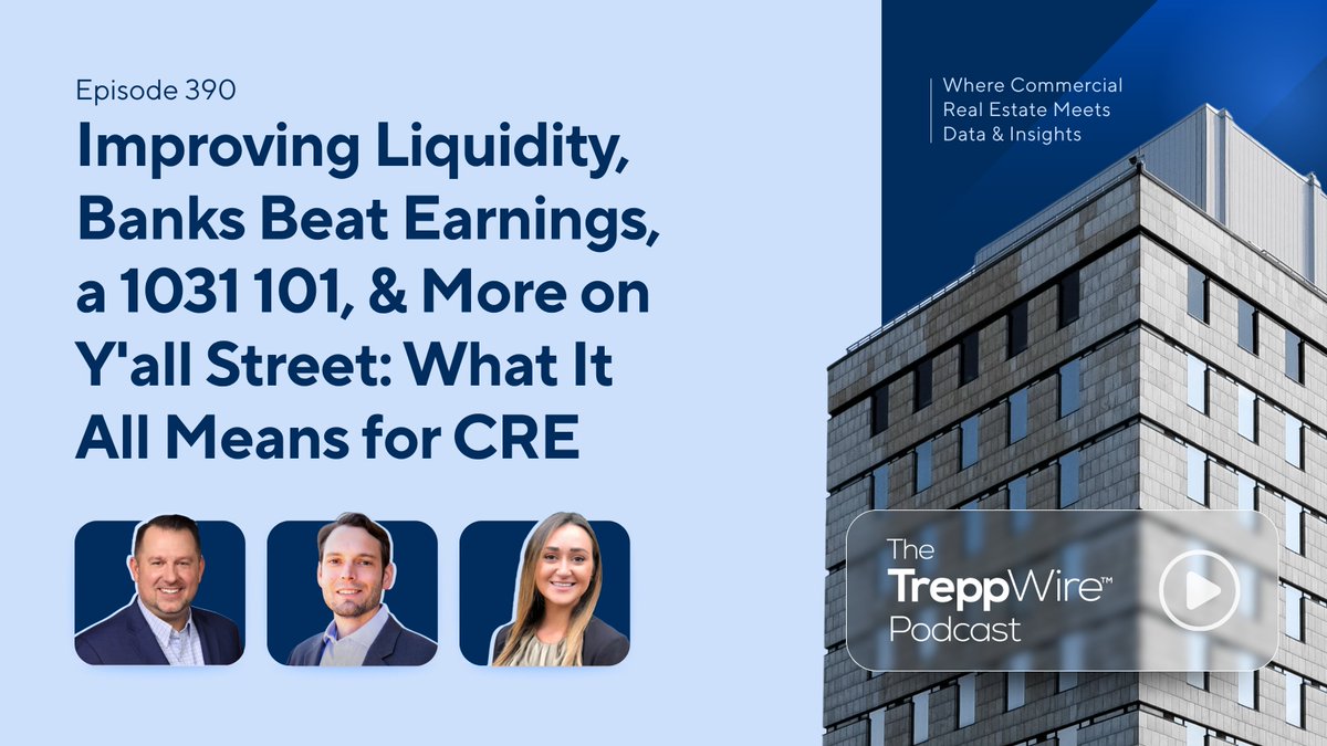 Episode 390 is now live! Liquidity is improving, banks are beating earnings, we break down 1031 Exchanges, unpack what’s happening on Y’all Street, and more. Here’s what it all means for CRE this week. Tune in now 🔊  pic.