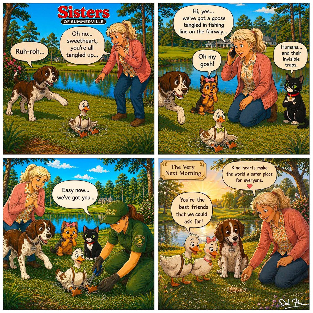 dfliesen's tweet image. 🦢#SistersOfSummerville: #Tangled #Goose #Rescue 🐾🦢
Radar the Pointer on the #fairway rescues a goose named Beau who’s tangled up in #fishingline and #Meemaw Grace and #WildLifeRescue steps in to set things right! 💝
👉 Catch more adventures online at:
sisters-of-summerville.github.io