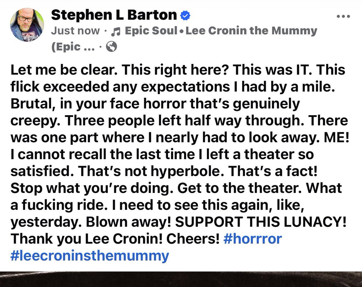 UncleCreepy's tweet image. Let me be clear. This right here? This was IT. Totally exceeded any expectations I had by a mile. Brutal, in your face horror that’s genuinely creepy.  #horrror #leecroninsthemummy