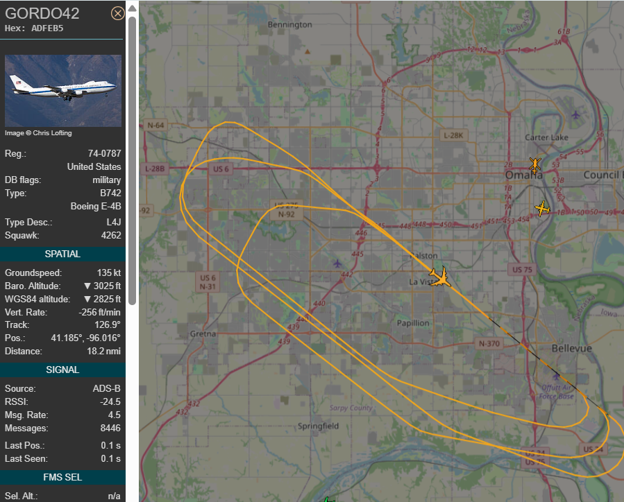 N9XTN's tweet image. Fatso making loops at Offutt this evening #adsb