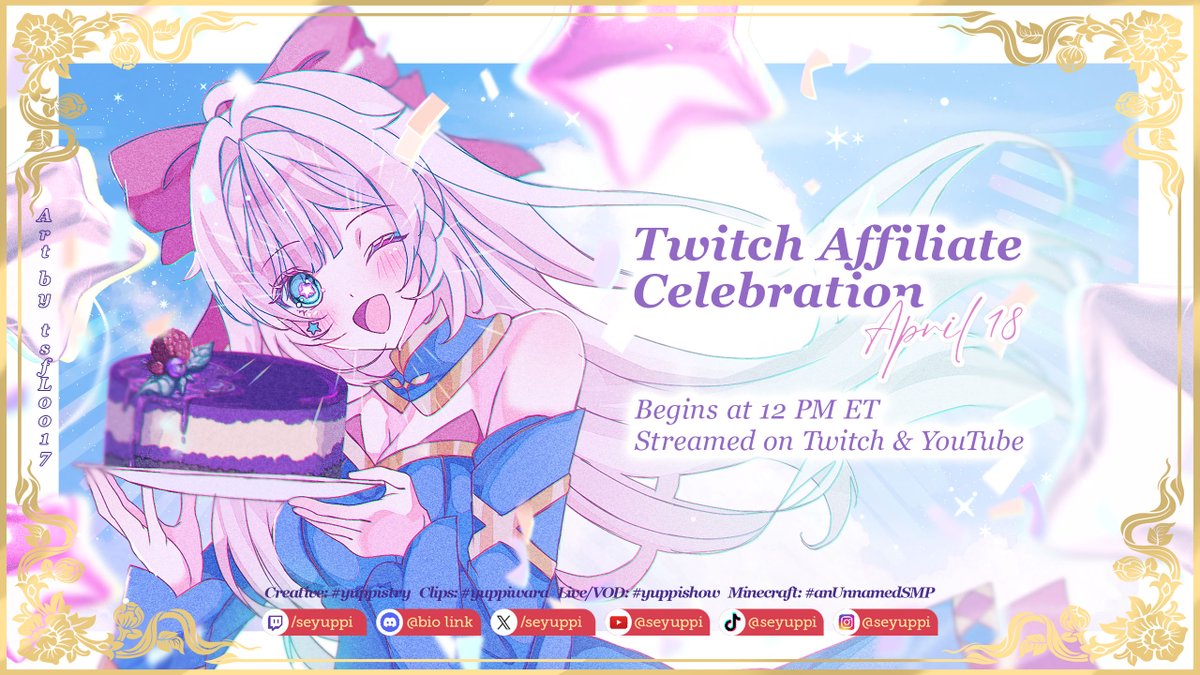 seyuppi's tweet photo. ˚₊‧꒰ა ✦ EVENT ✦ ໒꒱ ‧₊˚

I'm hosting an Affiliate Celebration on April 18th!
Begins at 12:00 PM ET 🥳🎉

Hope to see you this weekend!
Available on 🟣🔴

═══       ✦❘༻♛༺❘✦      ═══
🎨 tsfL0017
【#Vtuber #yuppishow】 https://t.co/BcLNI7ozbT