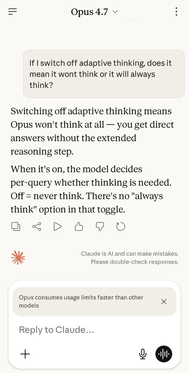 FutureFrontz's tweet photo. @emollick @Humza0001 @joy Yes, switching it off seems to mean it wont think at all https://t.co/9ITDSJUCrp