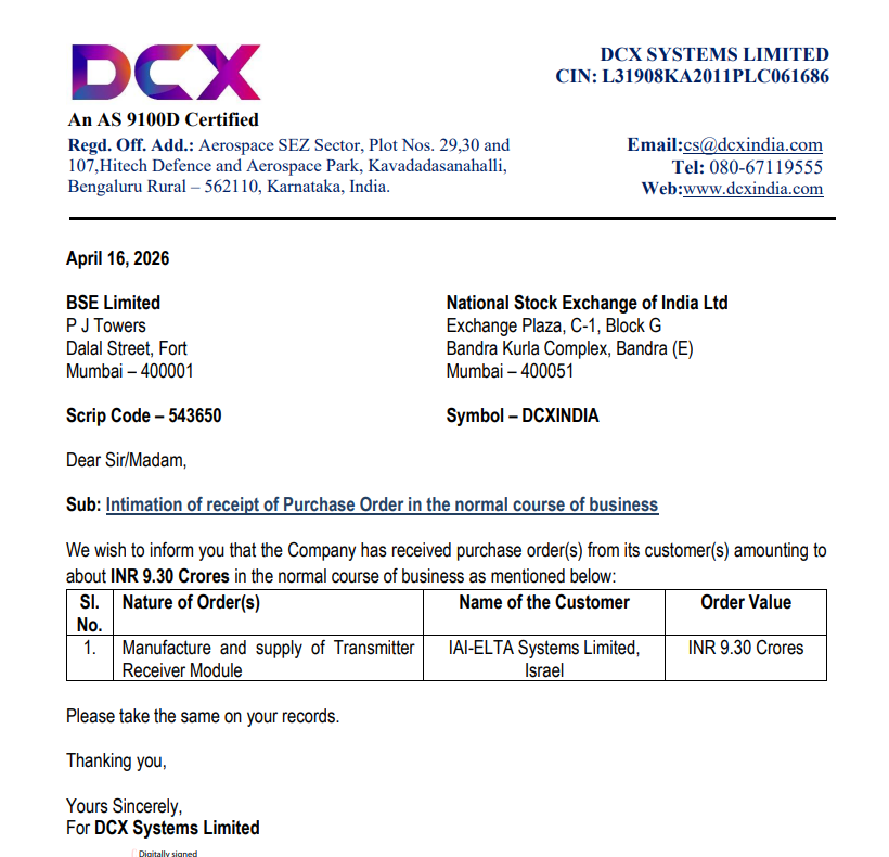 vluxeinvests's tweet image. 🛰️ DCX Systems Ltd wins ₹9.30 Cr order from Israel’s IAI-ELTA Systems

👉🏻 Client: IAI-ELTA Systems Ltd, Israel
👉🏻 Order value: ₹9.30 Cr
👉🏻 Scope: Manufacture &amp;amp; supply of transmitter receiver modules 
#DCXINDIA #Defence #Electronics #Exports #Aerospace