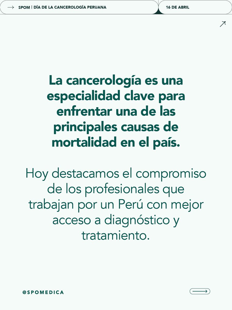 PeruanaSpom's tweet photo. 16 de abril | Día de la Cancerología Peruana

Reconocemos a los oncólogos del Perú por su compromiso con la vida.
La prevención y la detección precoz pueden marcar la diferencia.

#CancerologíaPeruana #SPOM #PrevenciónDelCáncer https://t.co/F8OUBNuKOq